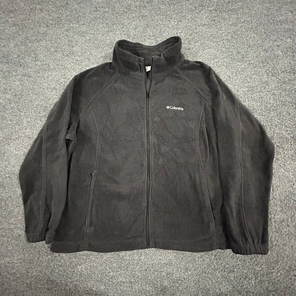 Columbia Fleece Jacket Womens Size 3X Black Full Zip Mock Neck Soft Outdoor Warm
